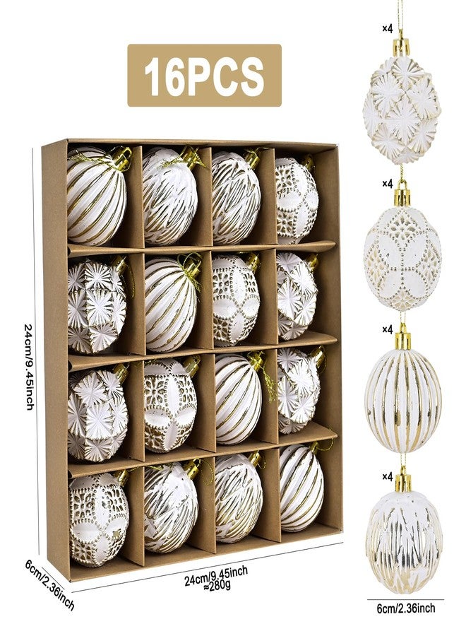 SVNVIOZ Christmas Ball Ornaments Set, 16ct 2.36 Inch Elegant Gold White Assorted Xmas Tree Ball Ornaments, Shatterproof Christmas Tree Hanging Ornaments for Xmas Decoration - Image 3